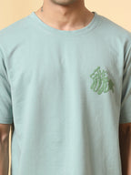 Men Jade Green Typography  Oversized T-shirt