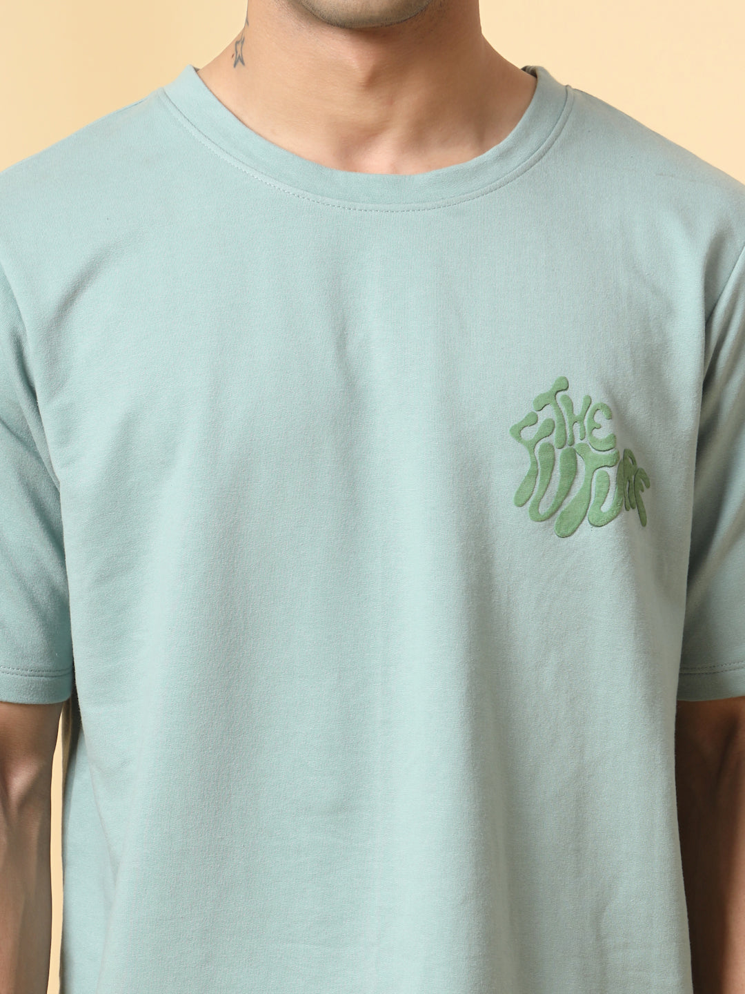 Men Jade Green Typography  Oversized T-shirt