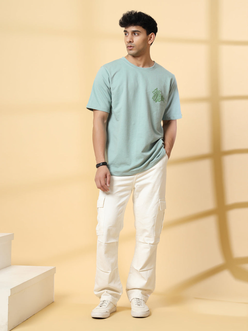 Men Jade Green Typography  Oversized T-shirt