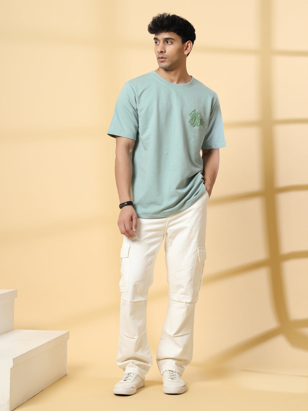 Men Jade Green Typography  Oversized T-shirt