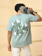 Men Jade Green Typography  Oversized T-shirt
