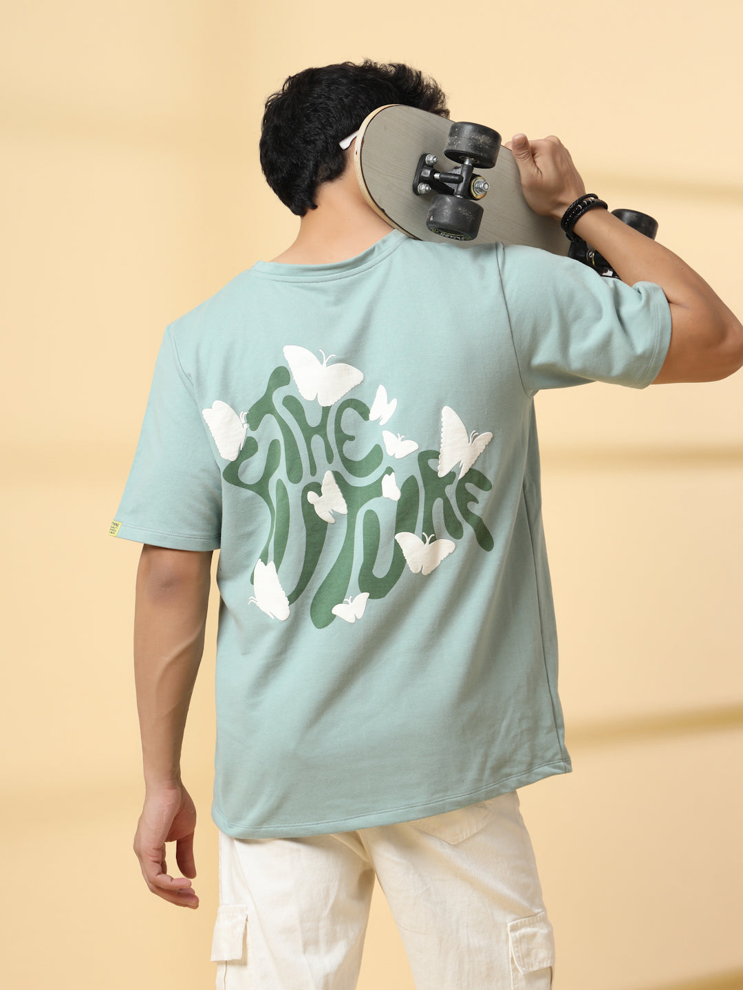 Men Jade Green Typography  Oversized T-shirt