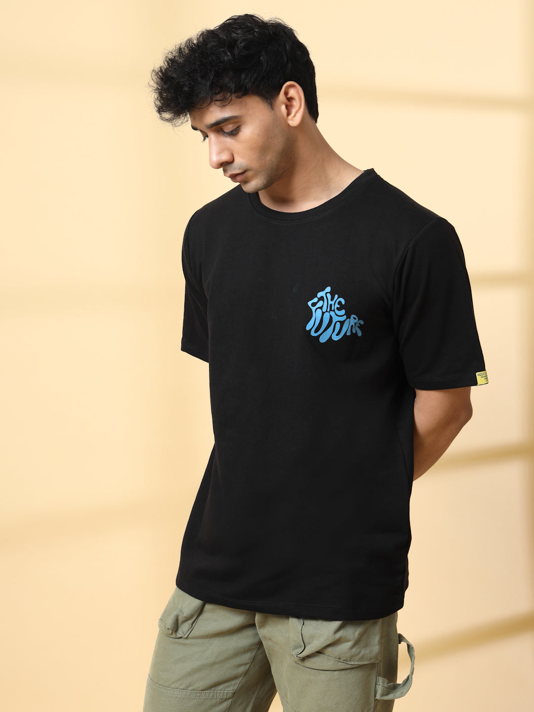 Men Black Typography  Oversized T-shirt