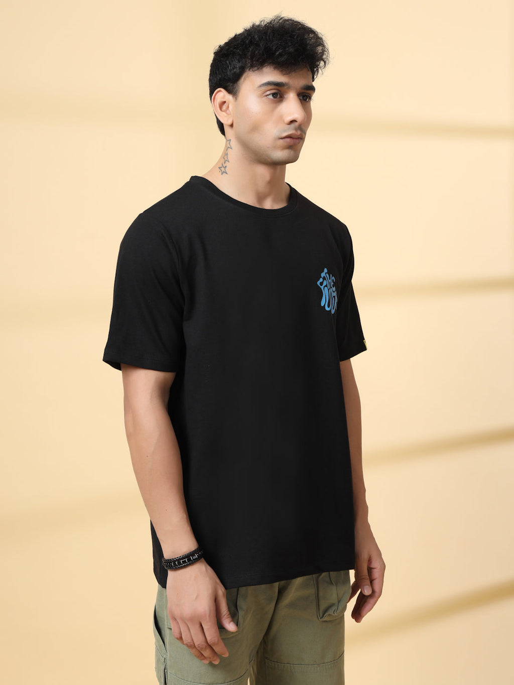 Men Black Typography  Oversized T-shirt