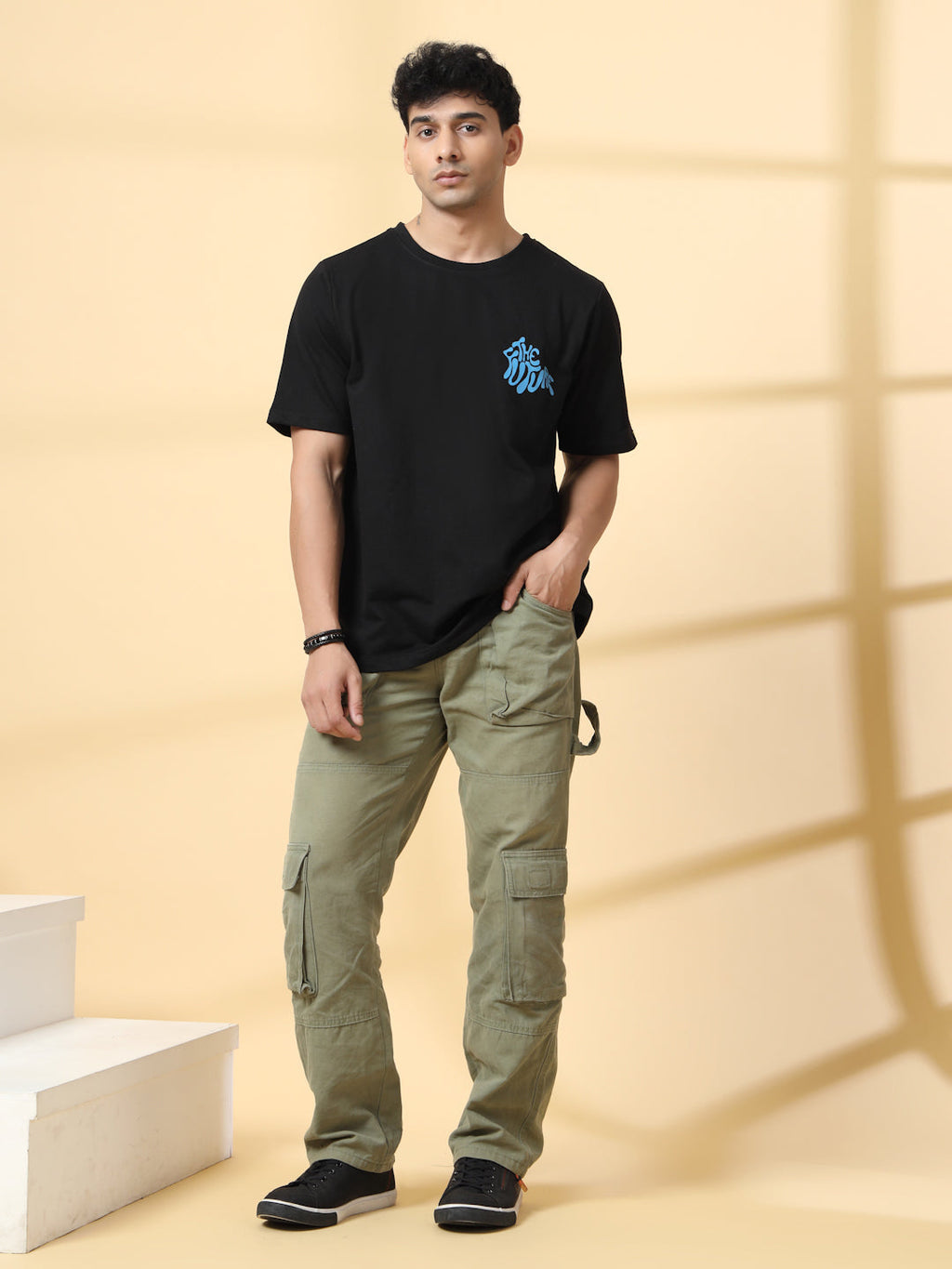 Men Black Typography  Oversized T-shirt