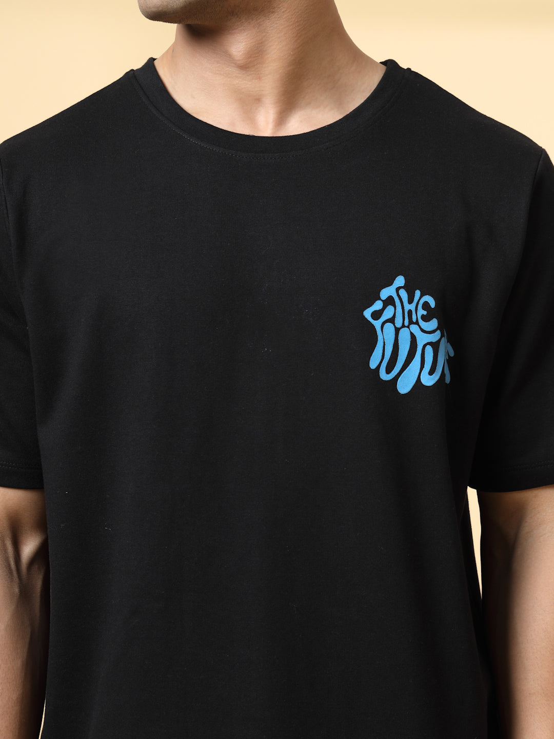 Men Black Typography  Oversized T-shirt