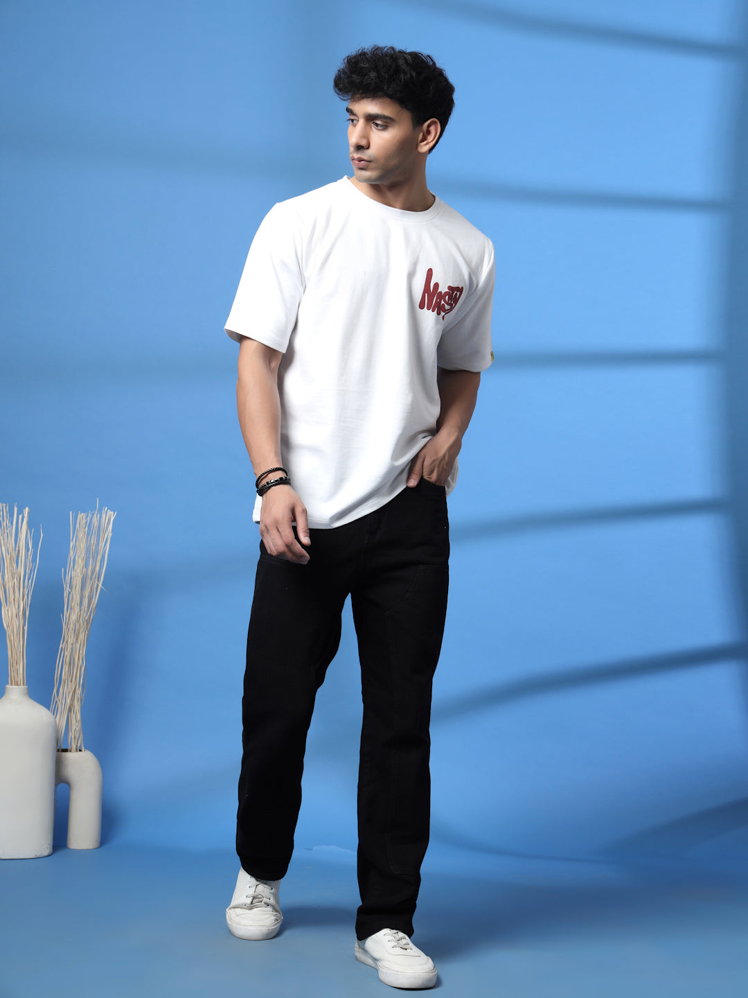 Men Jade Terry Oversized White Printed T-shirt