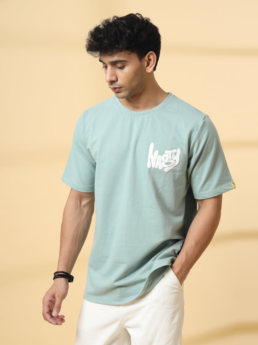 Men Jade Terry Oversized Green Printed T-shirt