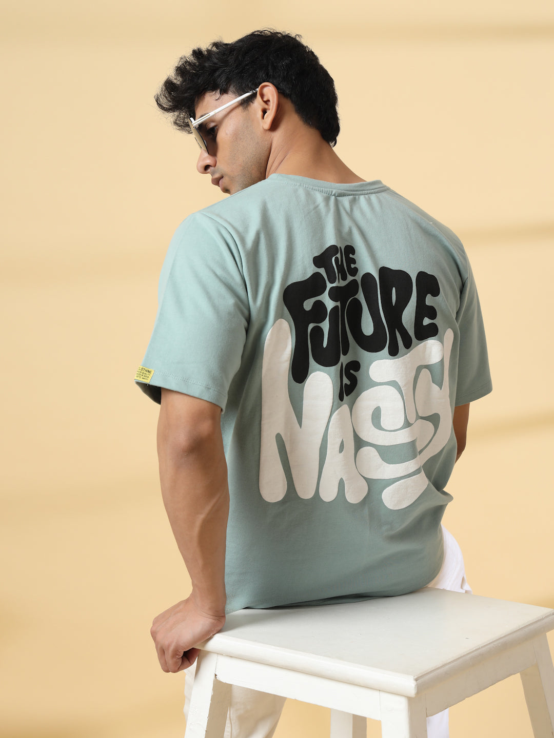 Men Jade Terry Oversized Green Printed T-shirt