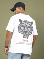 Majestic Tiger Puff Print Oversized White T-Shirt