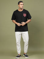Majestic Tiger Puff Print Oversized Black T-Shirt
