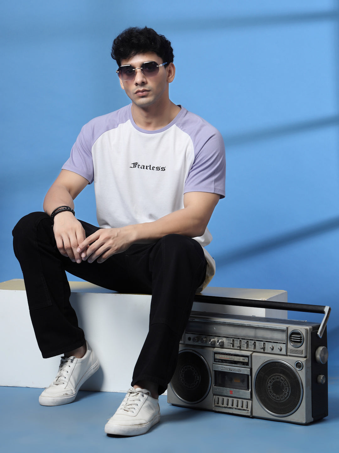 Rigo Men's Oversized Typography White T-shirt