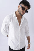 Pearl White Subtle Stripe Cotton Shirt Uri
