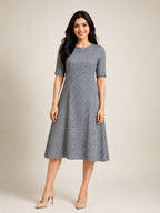 Navy & White Checkered Midi Dress