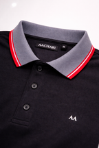 Black Polo with Dual Tone Stripe Collar