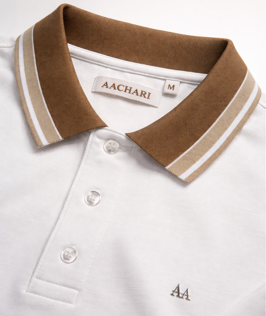 White Polo with Brown Collar