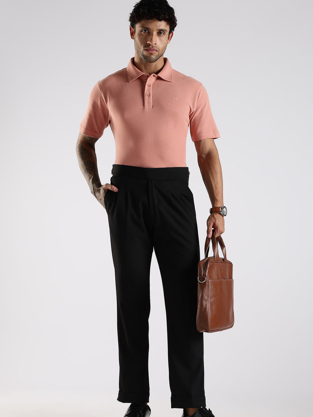 Peach Cotton Polo T-Shirt for Men