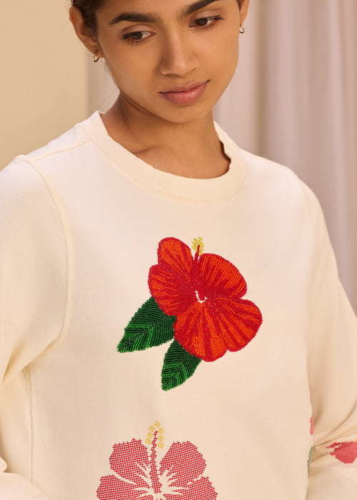 3D Hibiscus Embroidery iCotton Sweatshirt