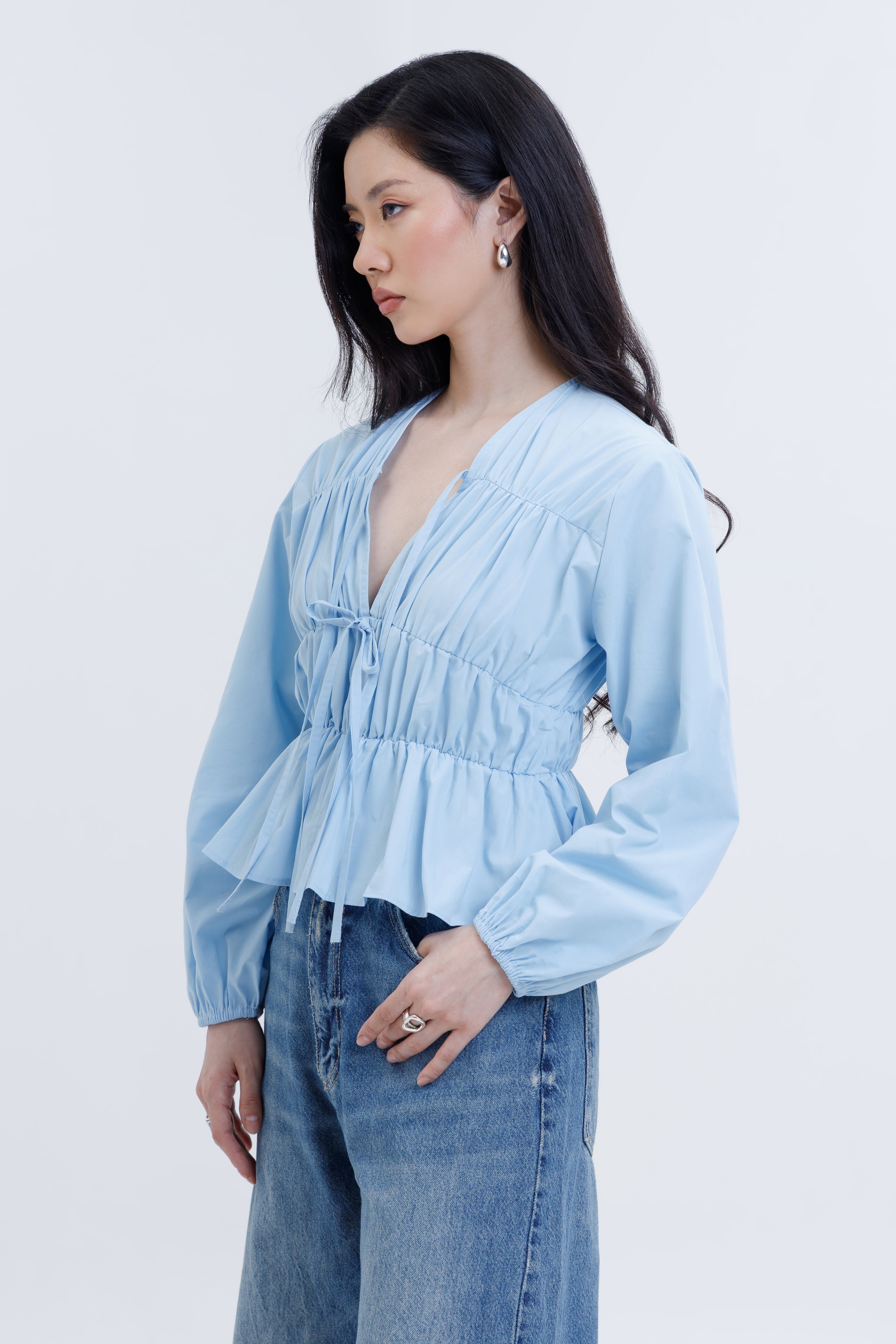 Drawstring Poplin Blouse