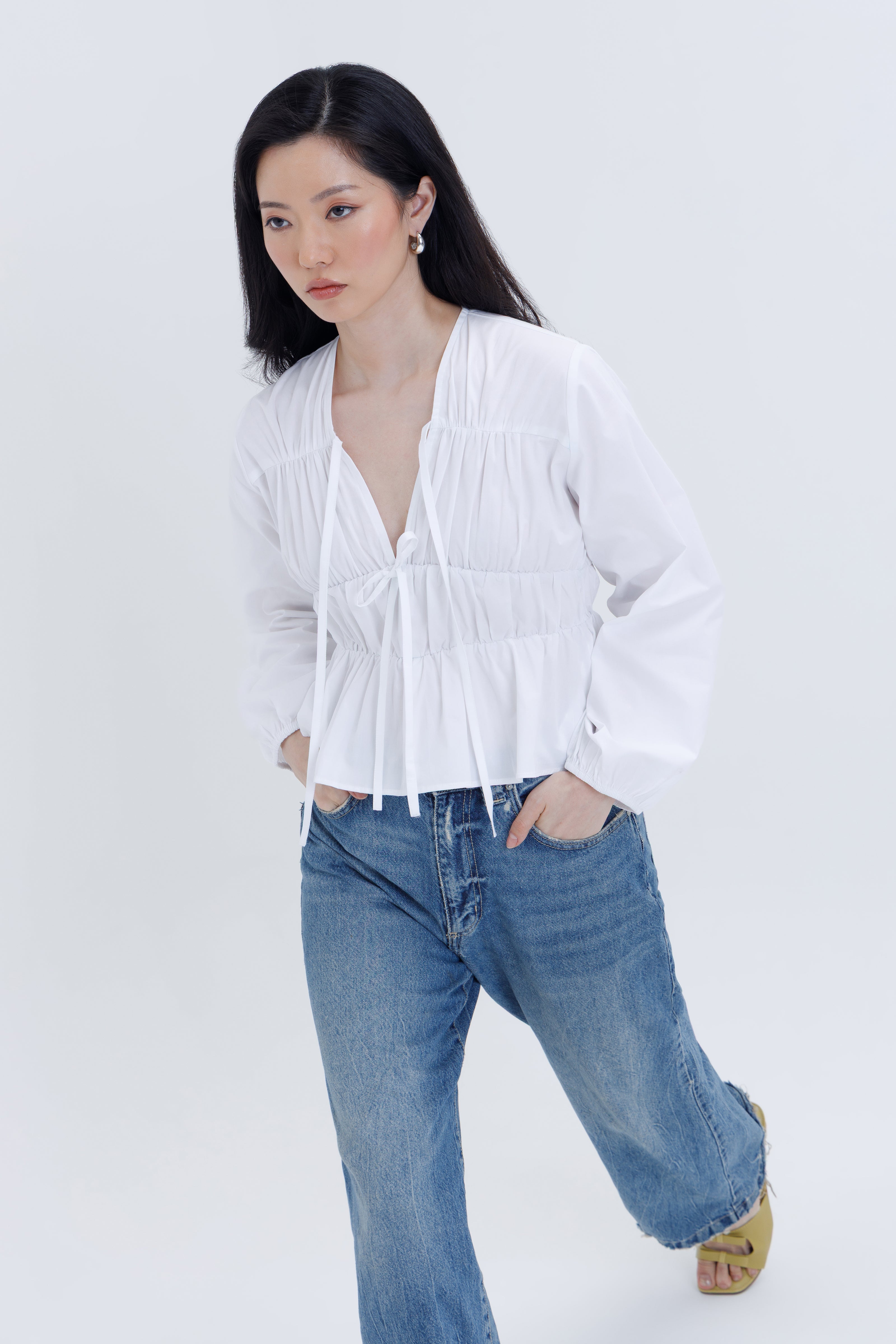 Drawstring Poplin Blouse