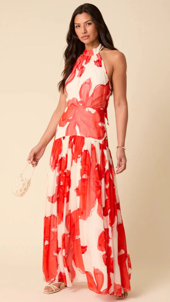 Red Floral Alice Dress De Novoo
