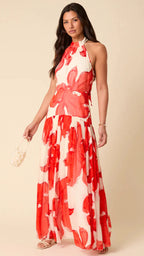 Red Floral Alice Dress De Novoo