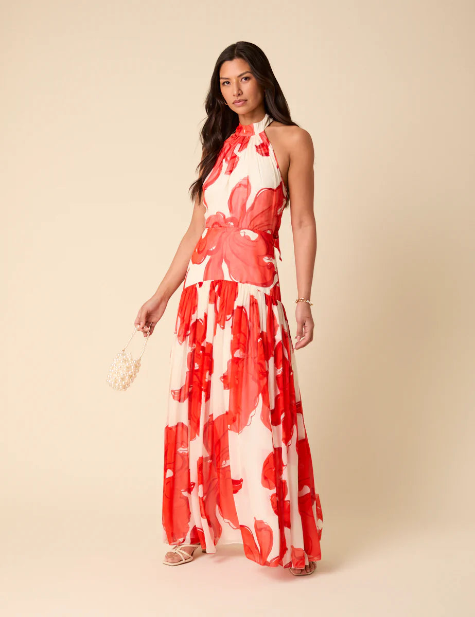 Red Floral Alice Dress De Novoo