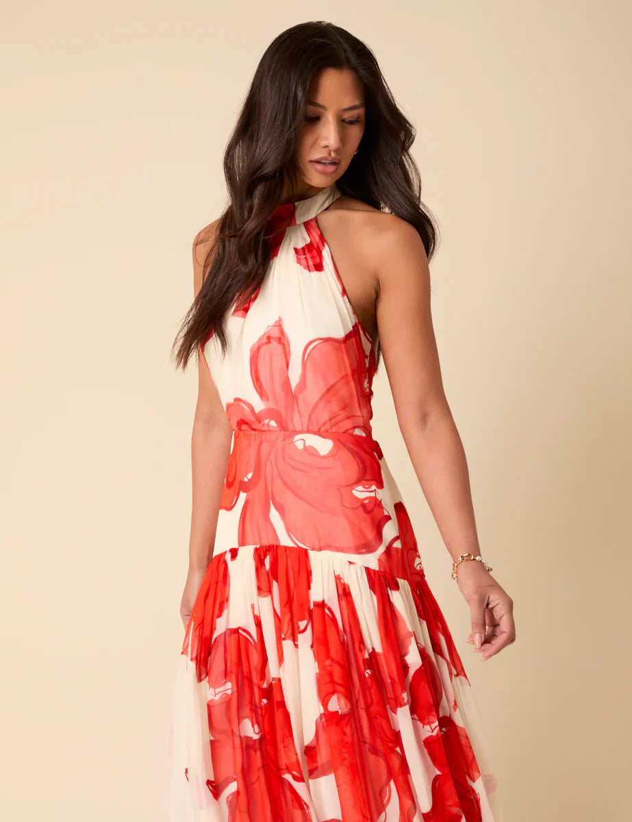 Red Floral Alice Dress De Novoo