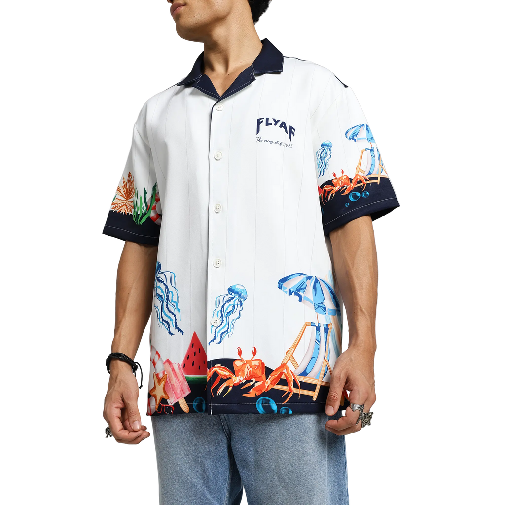 Vacay Club Half-Sleeves Printed White Shirt FLYAF