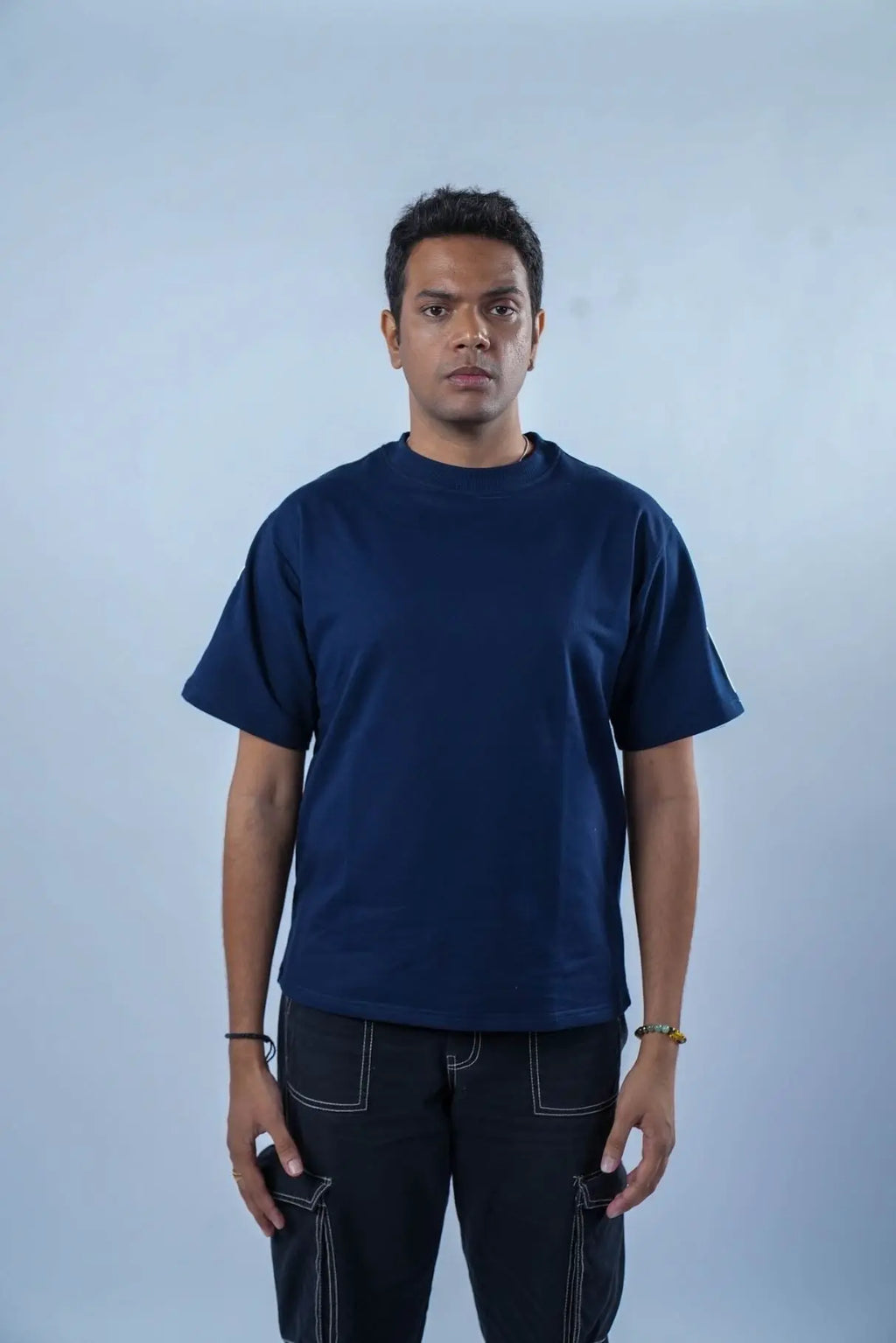 Unisex Round Neck Silver Lining Navy Blue T-Shirt Kreflct