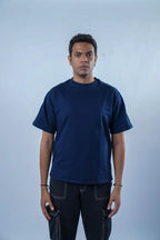 Unisex Round Neck Silver Lining Navy Blue T-Shirt Kreflct