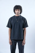 Unisex Suede Sleeves Black T-Shirt Kreflct