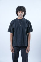 Unisex Suede Sleeves Black T-Shirt Kreflct