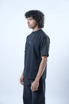 Unisex Suede Sleeves Black T-Shirt Kreflct