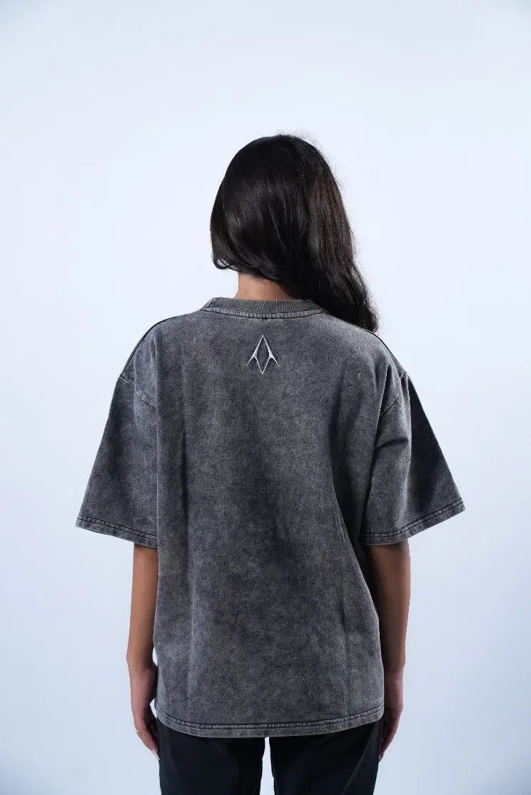 Unisex Round Neck Black Washed T-Shirt Kreflct