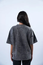 Unisex Round Neck Black Washed T-Shirt Kreflct