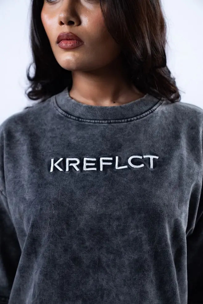 Unisex Round Neck Black Washed T-Shirt Kreflct