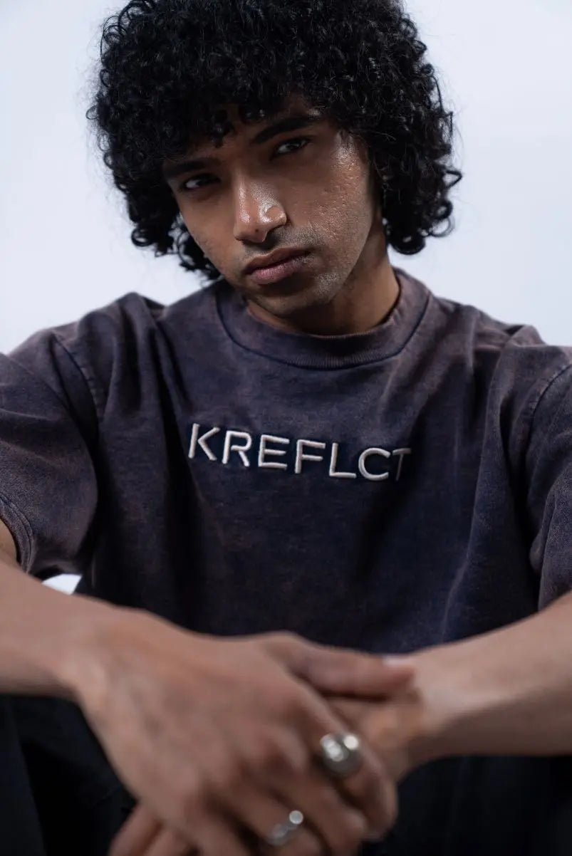 Unisex Round Neck Navy Blue Washed T-Shirt Kreflct