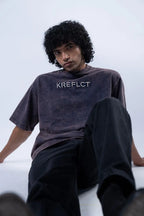 Unisex Round Neck Navy Blue Washed T-Shirt Kreflct