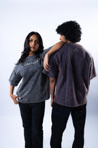 Unisex Round Neck Black Washed T-Shirt Kreflct