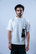 Unisex Round Neck Black Patched White T-Shirt Kreflct