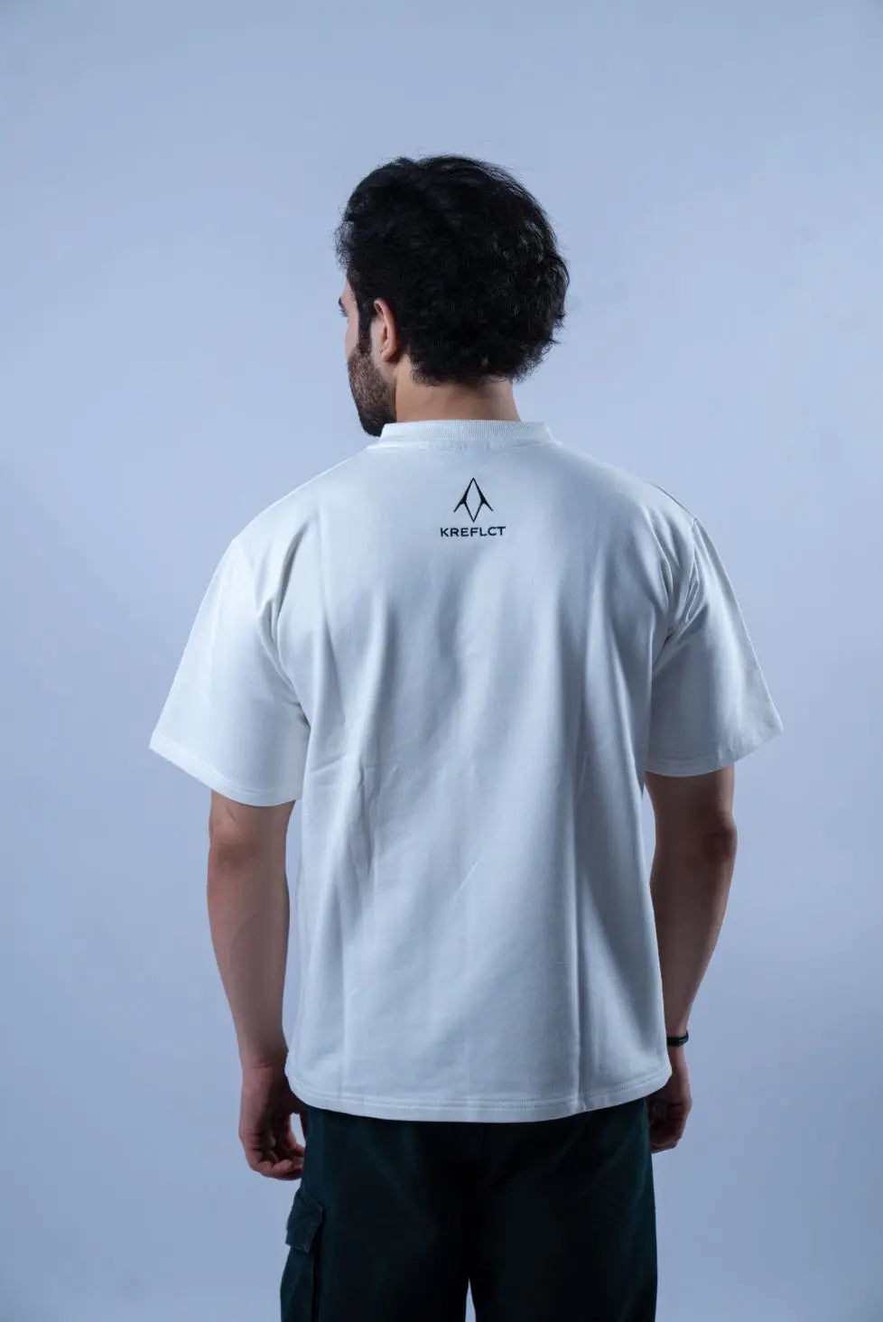 Unisex Round Neck Black Patched White T-Shirt Kreflct