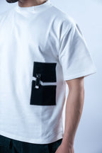 Unisex Round Neck Black Patched White T-Shirt Kreflct