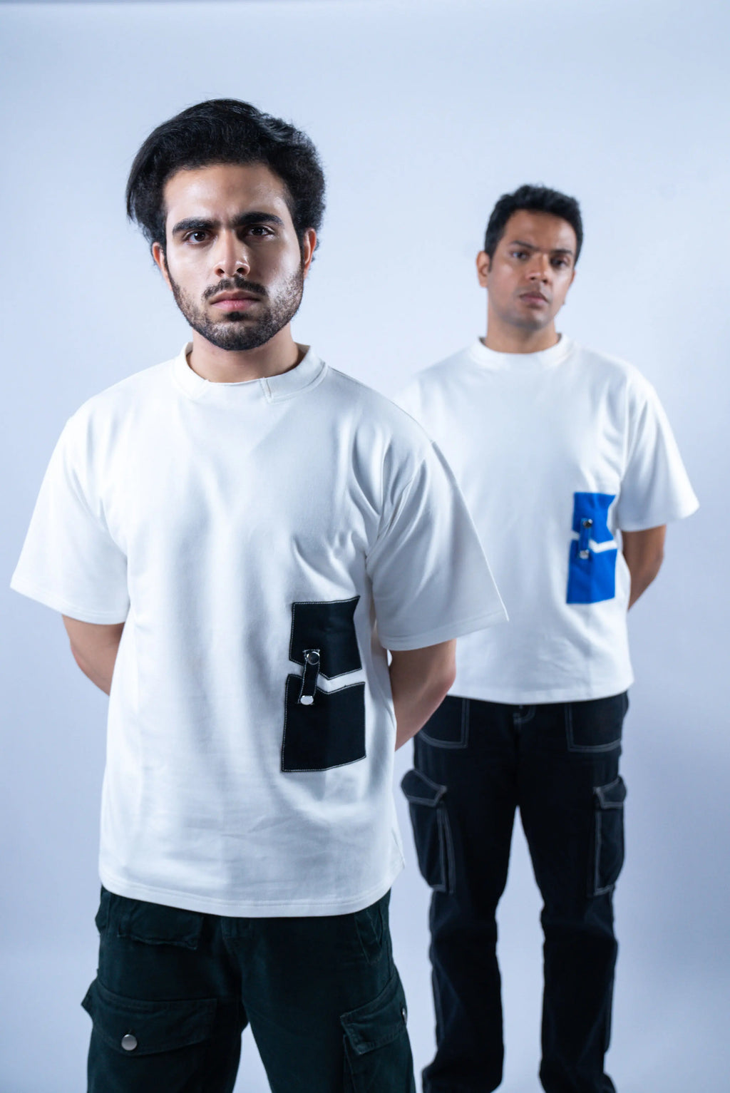 Unisex Round Neck Black Patched White T-Shirt Kreflct