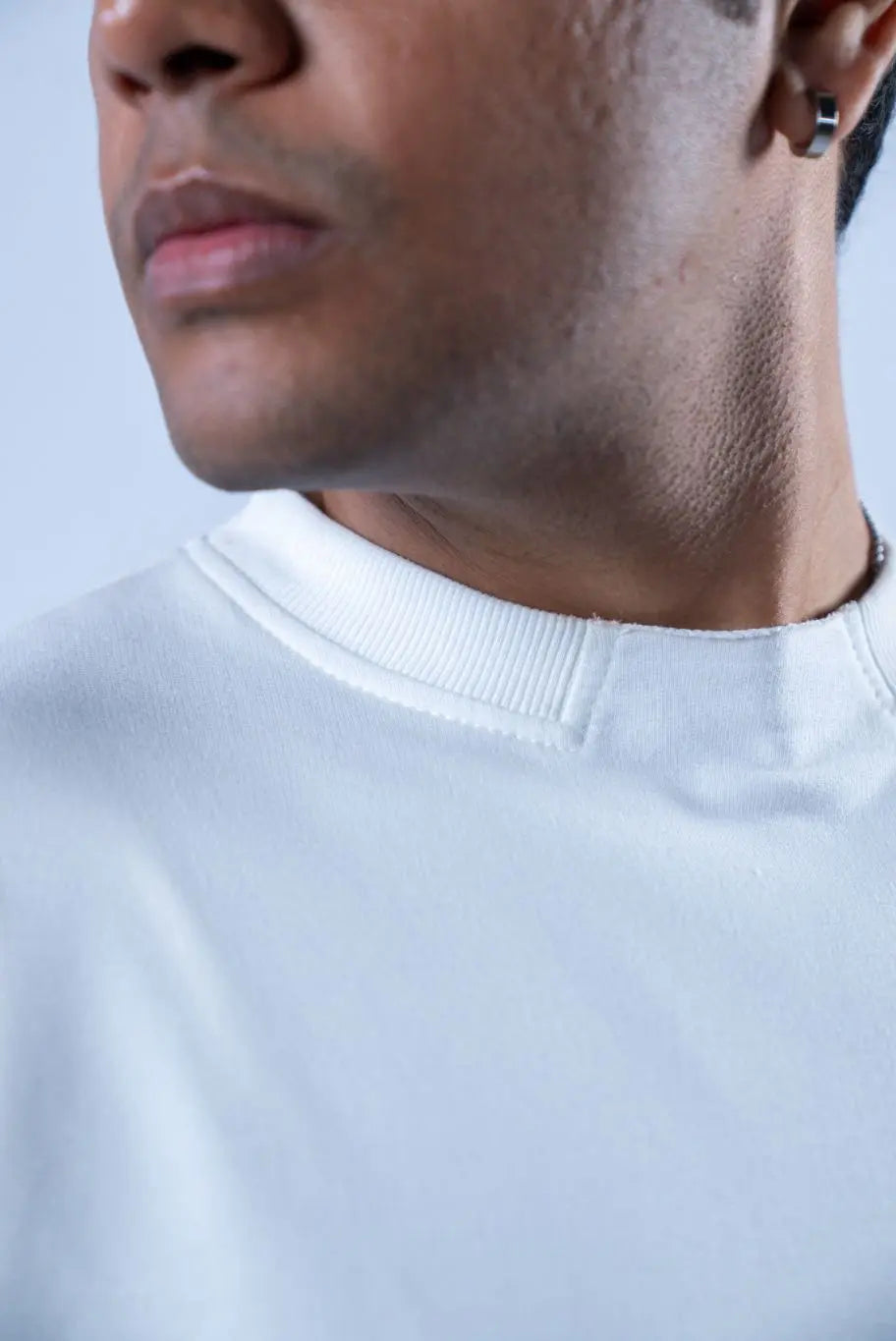 Unisex Round Neck Blue Patched White T-Shirt Kreflct