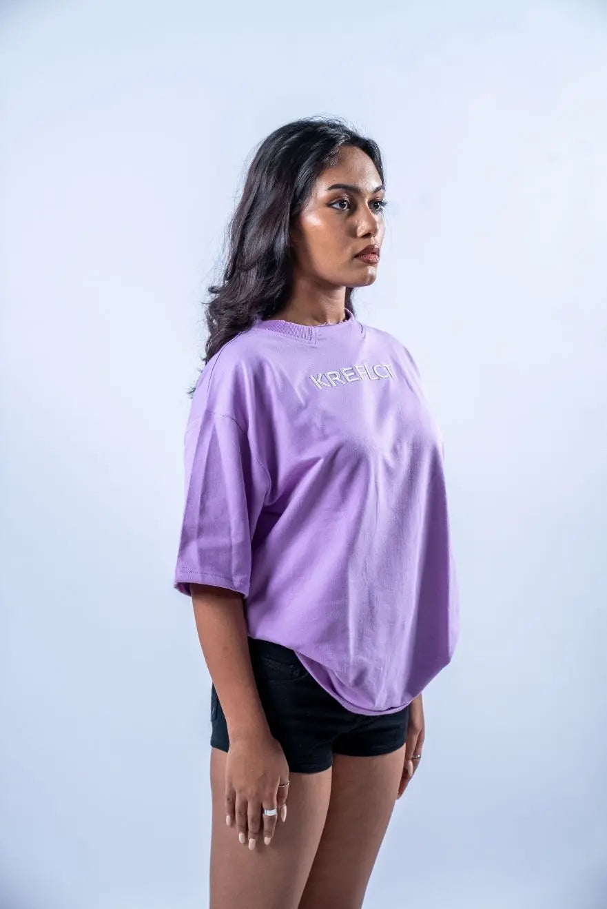 Unisex Round Neck Embroidered Lavender T-Shirt Kreflct