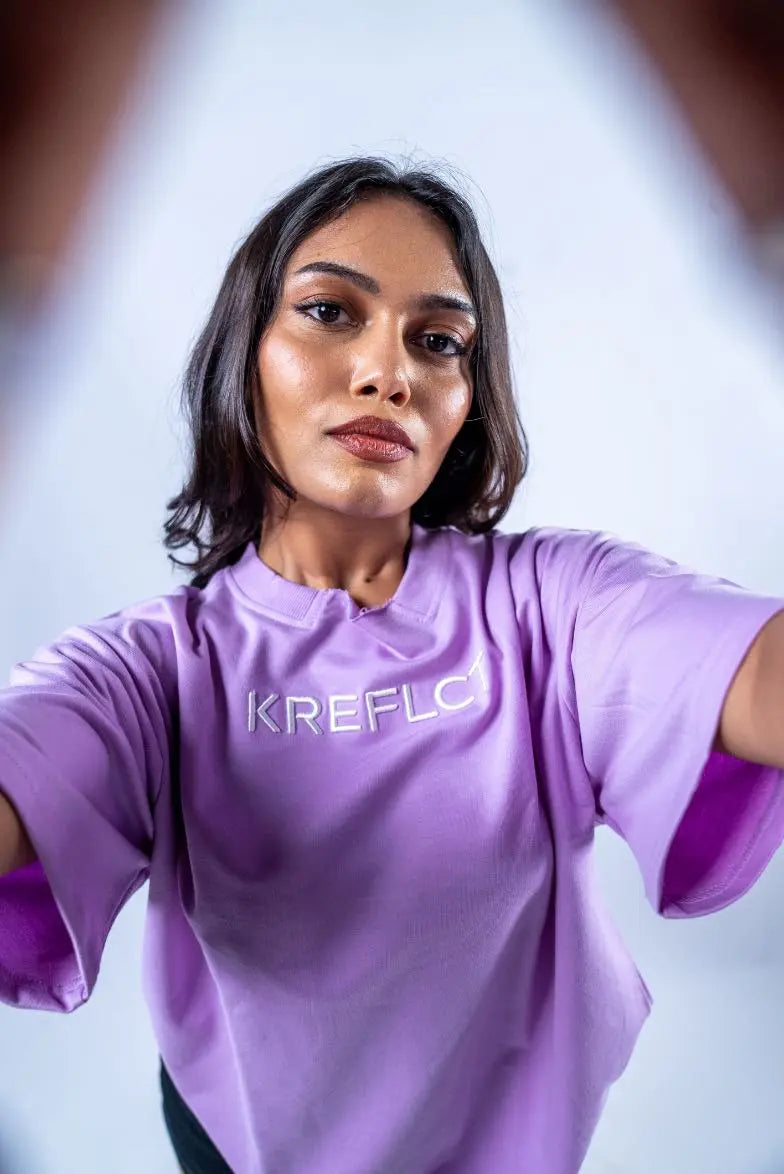 Unisex Round Neck Embroidered Lavender T-Shirt Kreflct