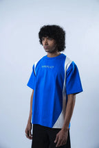 Unisex Embroidered Logo Blue & White Splits T-Shirt Kreflct