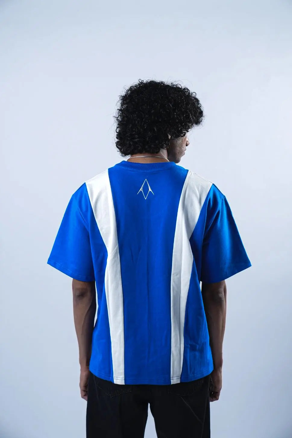 Unisex Embroidered Logo Blue & White Splits T-Shirt Kreflct