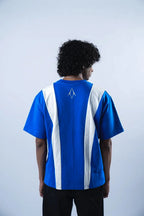 Unisex Embroidered Logo Blue & White Splits T-Shirt Kreflct